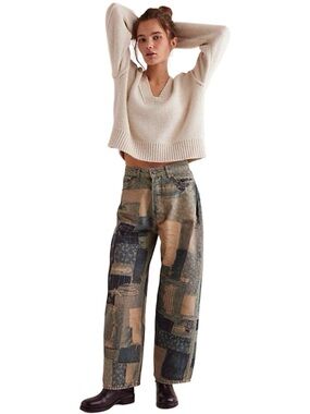 WE THE FREE - Free People Illusions Patchwork Barrel Leg Jeans - Size 27